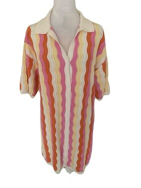 YLLW S/M Colorful Wavy Stripe Button Knit Felix Mini Dress Summer Festival Boho